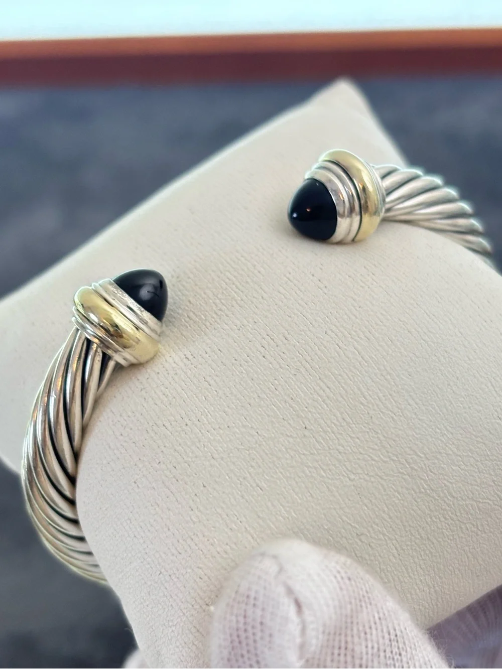 David Yurman 925 & 14k Gold 7mm Bracelet with Black Onyx-Medium